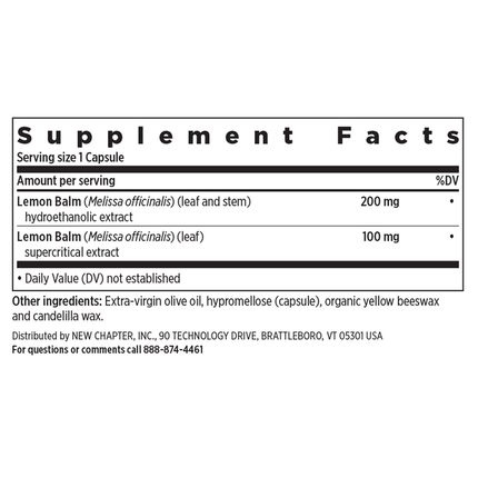 New Chapter Lemon Balm Force 30 liquid vegcaps Supplement Facts