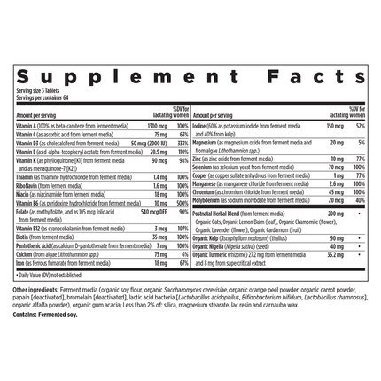 New Chapter Perfect Postnatal 192 tabs Supplement Facts