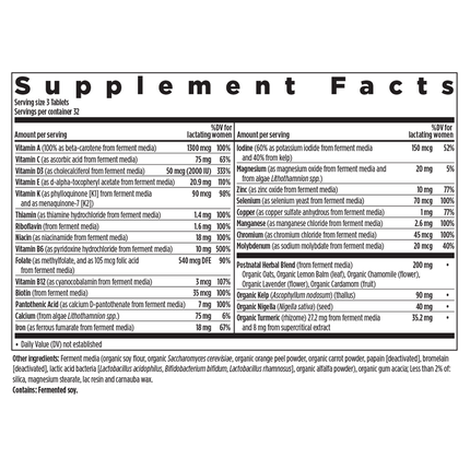 New Chapter Perfect Postnatal 96 tabs Supplement Facts