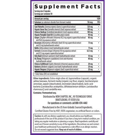 New Chapter Zyflamend Prostate 60 vegcaps Supplement Facts