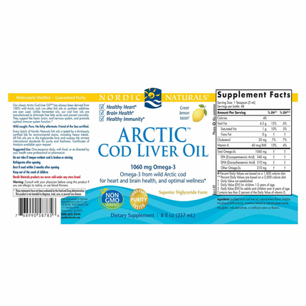 Nordic Naturals Arctic Cod Liver Oil Lemon 8 oz Supplement Facts