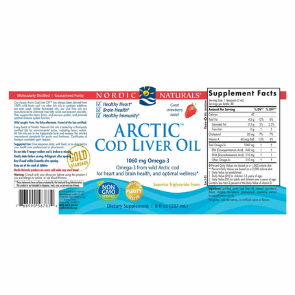 Nordic Naturals Arctic Cod Liver Oil Strawberry 8 fl oz Supplement Facts