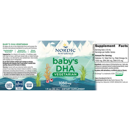 Nordic Naturals Baby's DHA Vegetarian 1 fl oz Supplement Facts