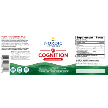 Nordic Naturals Cognition Mushroom Complex 60 capsules Supplement Facts