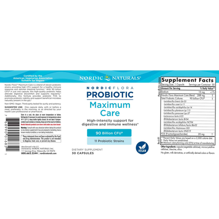 Nordic Naturals Flora Probiotic Maximum Care 30 caps Supplement Facts
