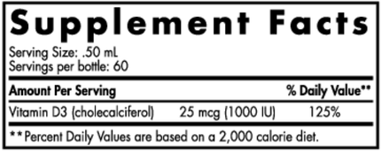 Nordic Naturals Plant-Based Vitamin D3 Liquid 1 fl oz Supplement Facts