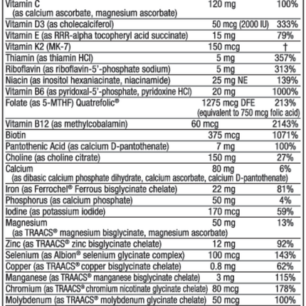 Nordic Naturals Prenatal Multivitamin 60 tabs Supplement Facts
