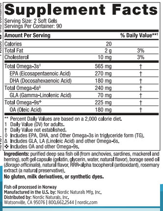 Nordic Naturals ProEFA Lemon 1000 mg 180 gels Supplement Facts 