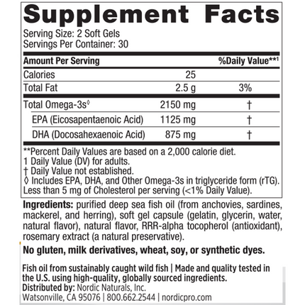 Nordic Naturals ProOmega 2000 60 softgels Supplement Facts