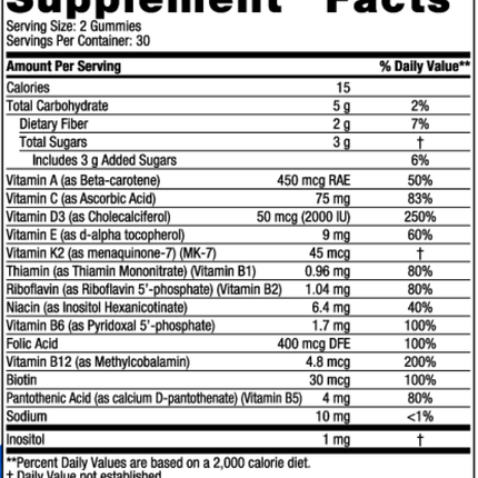 Nordic Naturals Women's Multivitamin Gummies 60 ct Supplement Facts