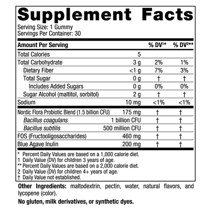 Nordic Naturals Zero Sugar Kids Prob Gum 30g Supplement Facts
