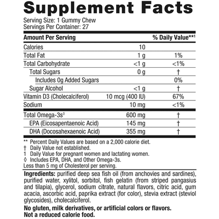 Nordic Naturals Zero Sugar Prenatal DHA Gummy 27 ct Supplement Facts