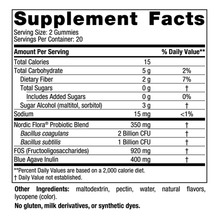 Nordic Naturals Zero Sugar Prob Gum 40g Supplement Facts