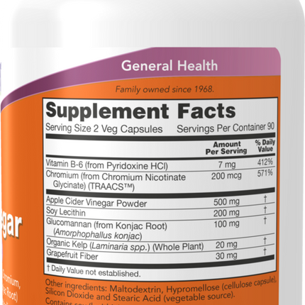 Now Cider Vinegar 180 caps Supplement Facts
