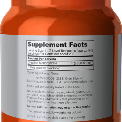 Now Creatine Powder Pure 998.8 grams Supplement Facts 