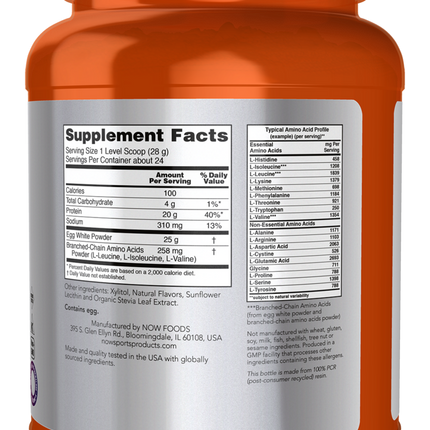 Now Eggwhite Protein Vanilla Creme 680 grams Supplement Facts 