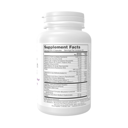Now Hair, Skin, and Nails 90 caps Supplement Facts 