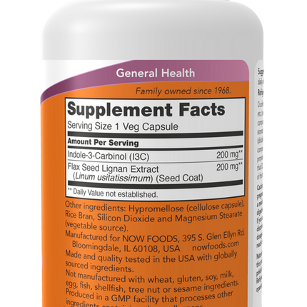 Now Indole-3-Carbinol 200 mg 60 vcaps Supplement Facts