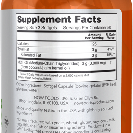 Now MCT Oil 1000mg 150 softgels Supplement Facts 