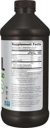 Now MCT Oil Vanilla Hazelnut 473 ml Supplement Facts 