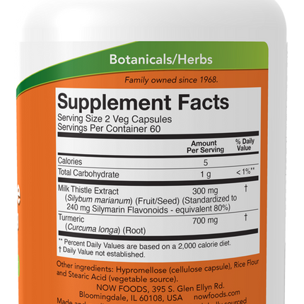 Now Silymarin Milk Thistle 150mg 120 caps Supplement Facts