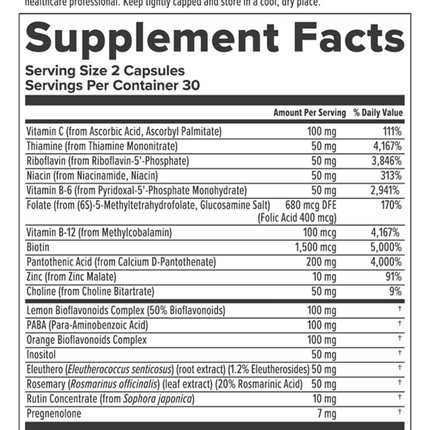 Nutra BioGenesis Adrenal Support Plus 60 vegcaps Supplement Facts 