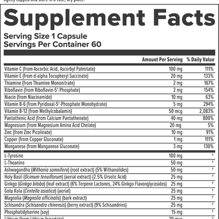 Nutra BioGenesis AdrenoActive 60 vegcaps Supplement Facts 