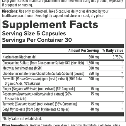 Nutra BioGenesis ArthroGenx 150 caps Supplement Facts 