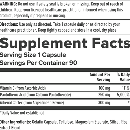 Nutra BioGenesis BioAdreno 90 caps Supplement Facts 