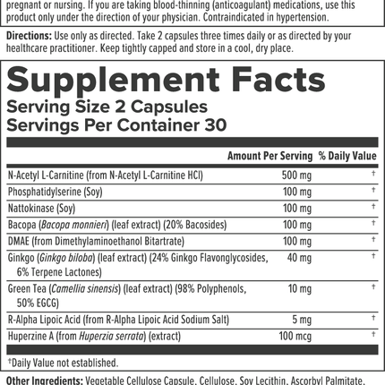 Nutra BioGenesis CogniFactors 60 vcaps Supplement Facts 