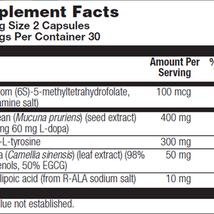Nutra BioGenesis Dopa Factors 60 vcaps Supplement Facts 