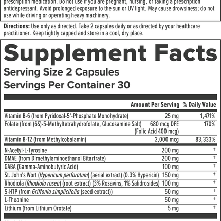 Nutra BioGenesis Eskaloft 60 vcaps Supplement Facts 