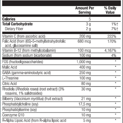 Nutra BioGenesis Focus Fizz 16.5 oz Supplement Facts 