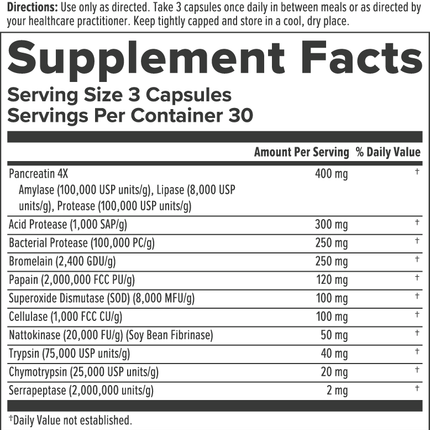 Nutra BioGenesis InflamaZyme 90 vcaps Supplement Facts 