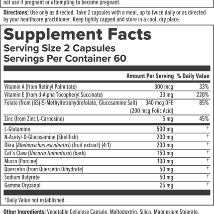 Nutra BioGenesis Intestinal Repair Capsules 120 vcaps Supplement Facts 