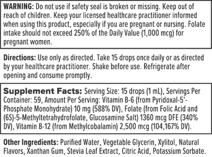 Nutra BioGenesis Supplement Methyl Factors 2 fl oz Supplement Facts 