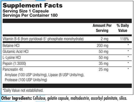 Nutra BioGenesis Panzyme 180 vcaps Supplement Facts 