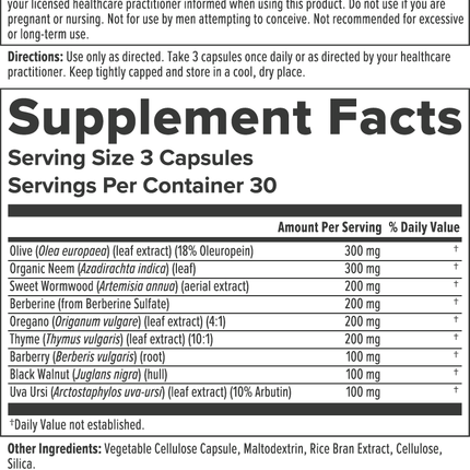 Nutra BioGenesis Para Biotic Plus 90 vegcaps Supplement Facts 