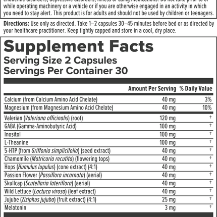 Nutra BioGenesis Sleep Factors 60 vcaps Supplement Facts