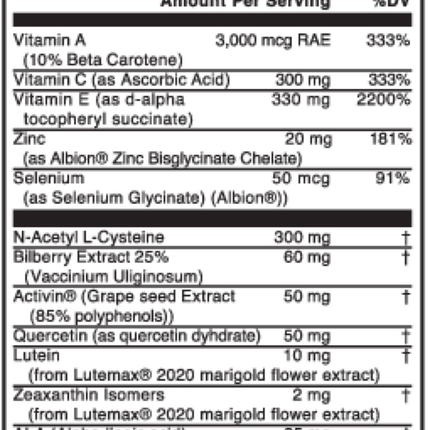 Nutritional Frontiers 20/20 Eye Formula 90 vegcaps Supplement Facts 