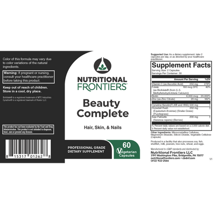 Nutritional Frontiers Beauty Complete 60 caps Supplement Facts