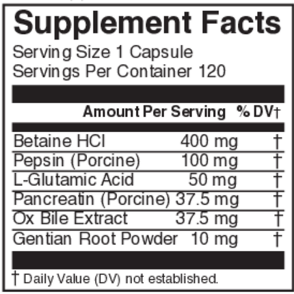 Nutritional Frontiers BetaZyme 120 vegcaps Supplement Facts 