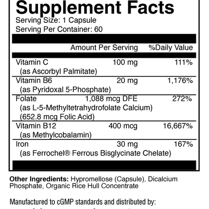 Nutritional Frontiers EZ Iron 60 caps Supplement Facts