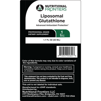 Nutritional Frontiers Liposomal Glutathione 10 day Supplement Facts