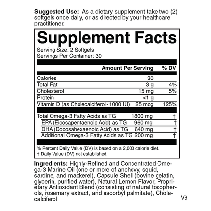 Nutritional Frontiers Omega 3 60 softgels Supplement Facts
