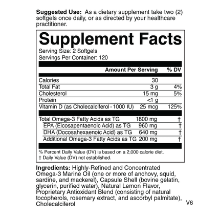 Nutritional Frontiers Omega 3D Lemon 240 softgels Supplement Facts
