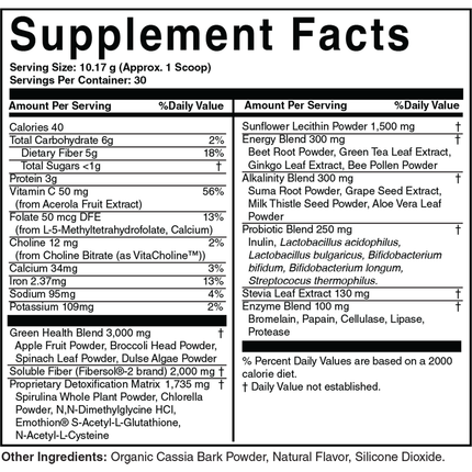 Nutritional Frontiers Pro Lean Greens Apple Cinnamon 305 grams Supplement Facts