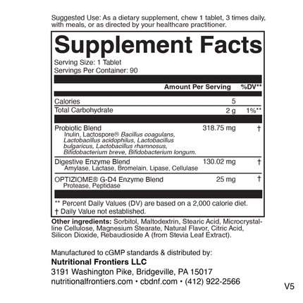 Nutritional Frontiers Probzyme Grape 90 chewable tabs Supplement Facts 