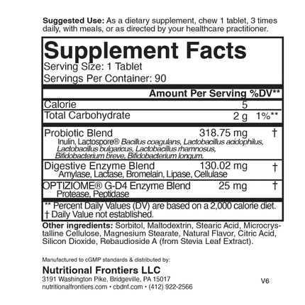 Nutritional Frontiers Probzyme Tropical Punch 90 chews Supplement Facts