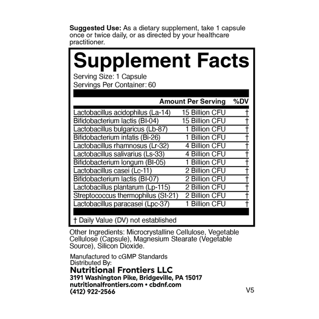 Nutritional Frontiers Super Biotics II 60 vegcaps Supplement Facts 